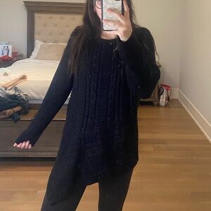 Dana Buchman Black Sparkly Asymmetrical Crewneck Sweater size Large
